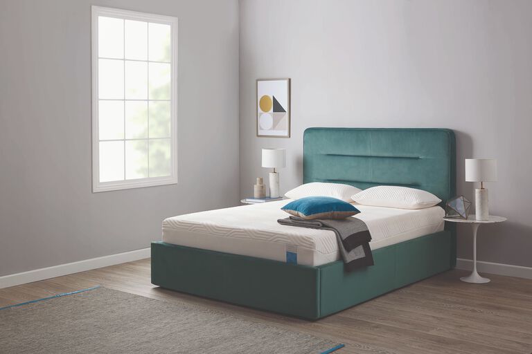 TEMPUR light blue ottoman bed